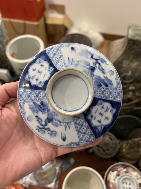 古玩陶瓷民國青花山水蓋碗拍賣，當前價格299元