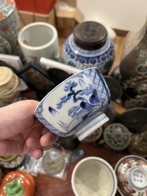 古玩陶瓷民國青花山水蓋碗拍賣，當前價格299元