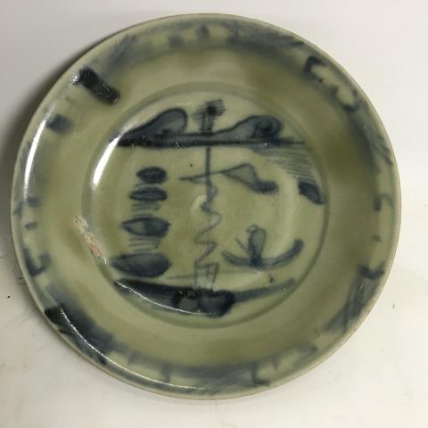 古玩陶瓷明代 青花山水紋盤一對拍賣,當(dāng)前價格388元