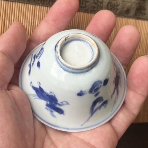 古玩陶瓷明晚期青花飛馬主人杯拍賣，當前價格1380元