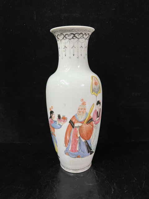 古玩陶瓷粉彩郭子儀拜壽圖撇口瓶拍賣，當前價格1600元