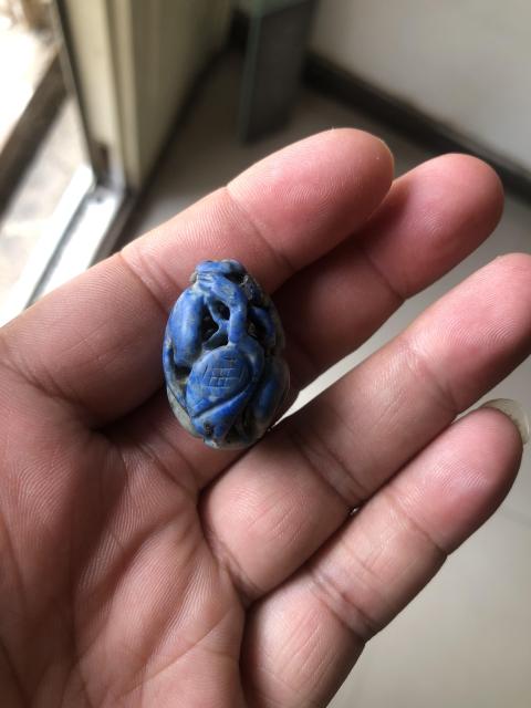 古玩玉器老青金石雕“鶴銜靈芝”珠拍賣，當前價格598元
