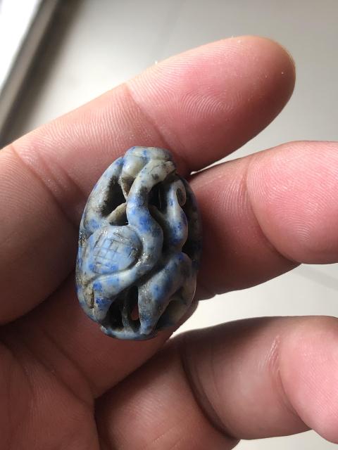 古玩玉器老青金石雕“鶴銜靈芝”珠拍賣，當前價格598元