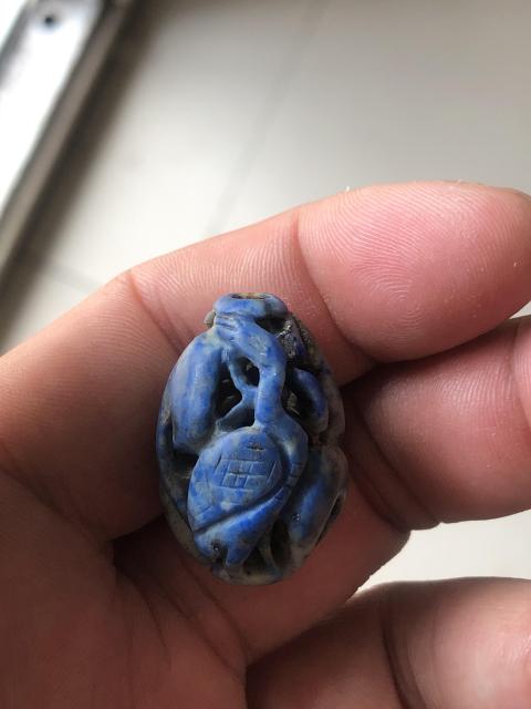古玩玉器老青金石雕“鶴銜靈芝”珠拍賣，當前價格598元