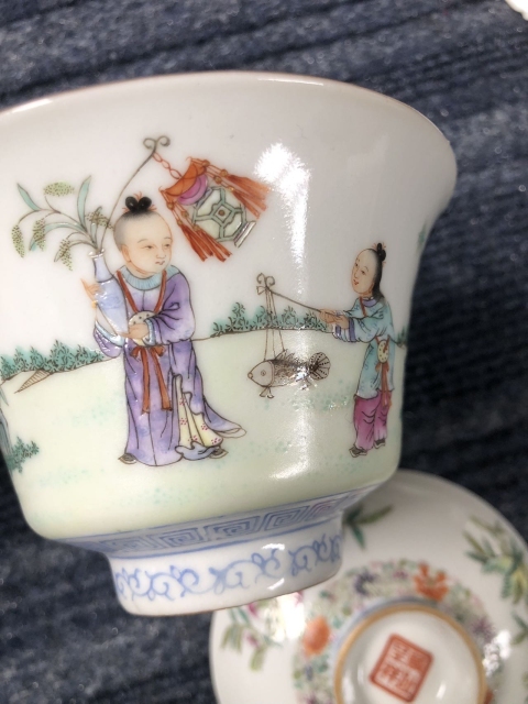 古玩陶瓷民國時期粉彩嬰戲圖蓋碗一對拍賣，當(dāng)前價(jià)格38000元