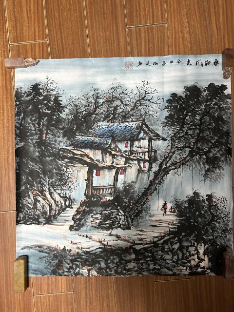古玩字畫吳成建老師精品斗方山水拍賣,當前價格458元