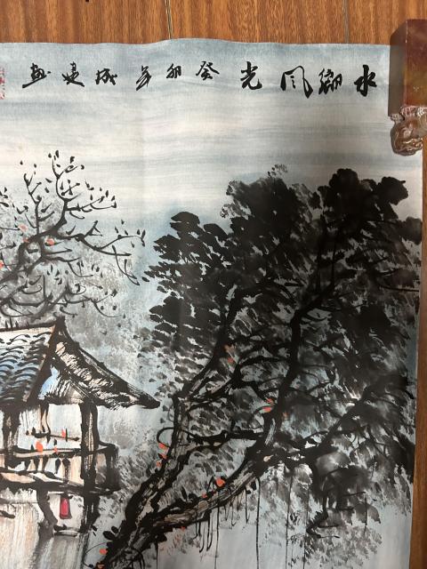 古玩字畫吳成建老師精品斗方山水拍賣,當前價格458元