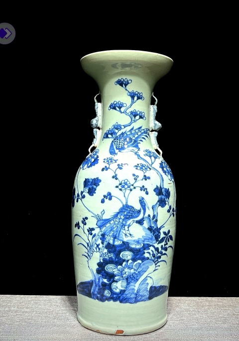 古玩陶瓷清中期細路青花花鳥大瓶拍賣，當前價格8800元