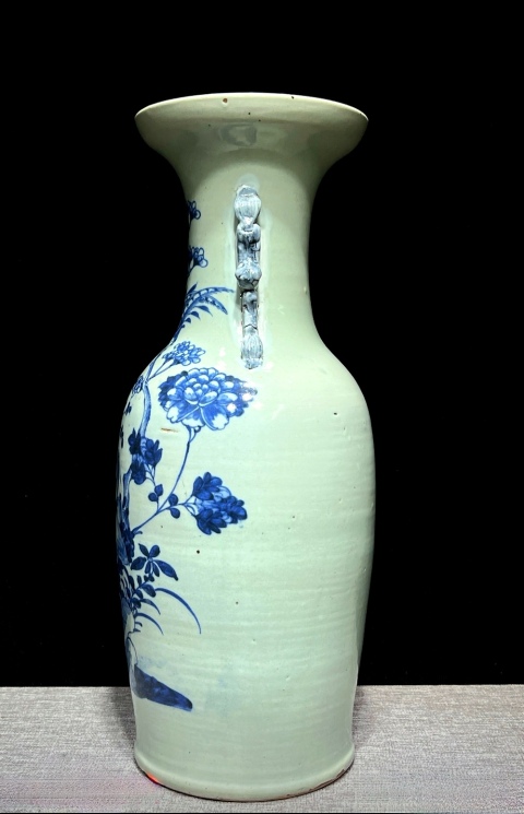 古玩陶瓷清中期細路青花花鳥大瓶拍賣，當前價格8800元