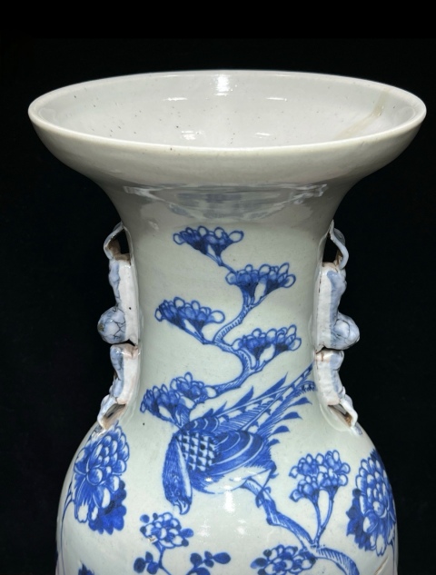 古玩陶瓷清中期細路青花花鳥大瓶拍賣，當前價格8800元