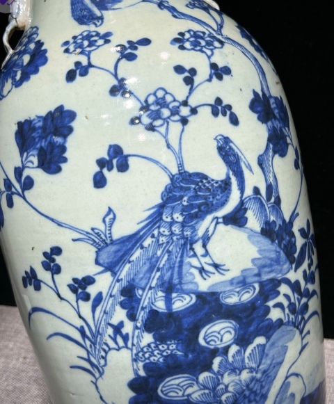 古玩陶瓷清中期細路青花花鳥大瓶拍賣，當前價格8800元