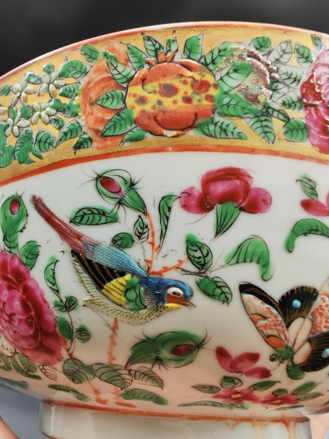 古玩陶瓷咸豐花鳥蝶紋廣彩碗拍賣,當前價格1680元