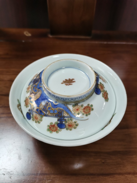古玩陶瓷【有贈品】晚清民國青花加彩描金蓋碗拍賣,當前價格390元