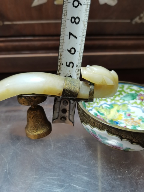 古玩玉器清和田玉“龍首帶鉤”鑲銅胎琺瑯彩杯拍賣，當前價格9999元