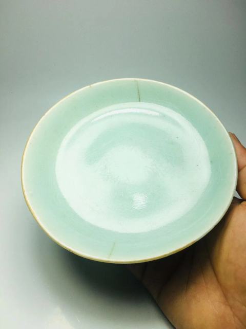 古玩陶瓷豆青釉盤拍賣，當前價格288元