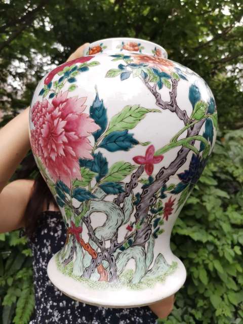 古玩陶瓷【8420】清晚期 粉彩牡丹花卉紋將軍罐拍賣,當前價格9800元