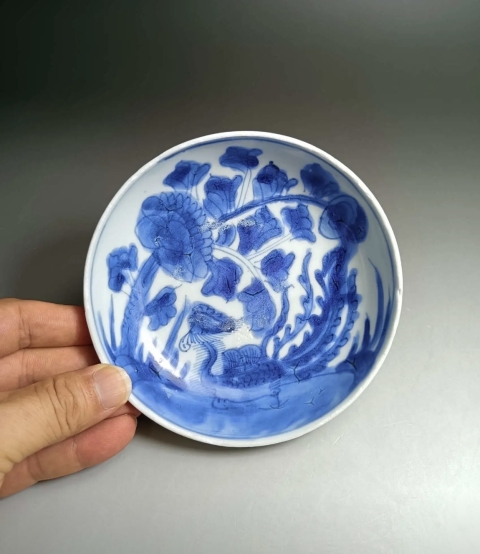 古玩陶瓷康熙 青花鳳穿牡丹圖淺盤拍賣,當前價格355元