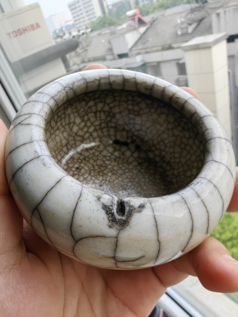 古玩陶瓷清乾隆仿官釉大開片哥釉水盂拍賣,當前價格6800元