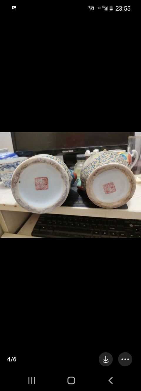 古玩陶瓷民國山水紋瓶一對拍賣，當前價格1300元