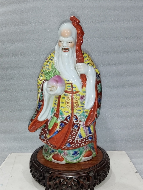 古玩陶瓷粉彩壽星人物塑像拍賣,當前價格880元