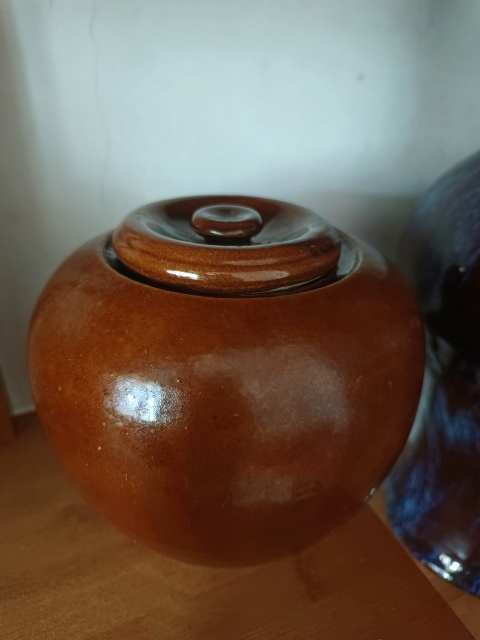 古玩陶瓷光緒鈞紅醬黃釉圍棋罐拍賣，當前價格5900元