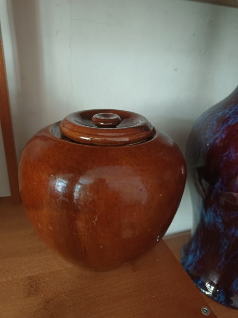 古玩陶瓷光緒鈞紅醬黃釉圍棋罐拍賣，當前價格5900元
