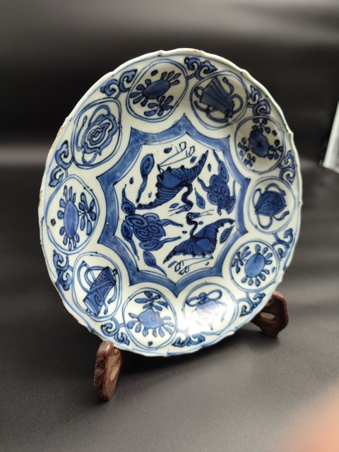 古玩陶瓷萬歷青花對頭鶴雜寶克拉克瓷拍賣，當(dāng)前價(jià)格5880元