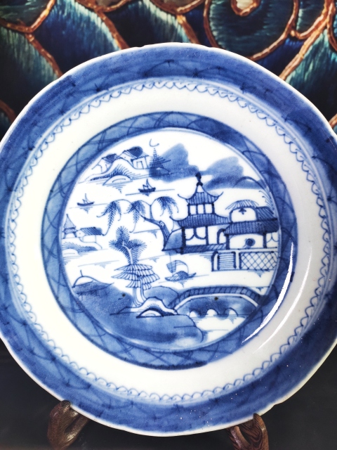 古玩陶瓷康熙本朝青花盤【放撿漏價】山水樓閣紋八方盤拍賣,當前價格860元