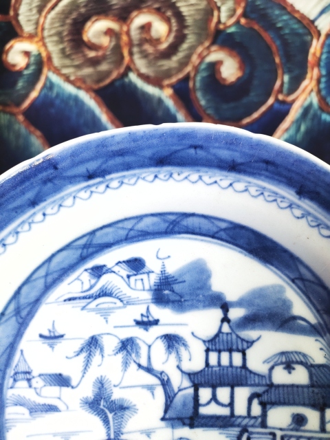 古玩陶瓷康熙本朝青花盤【放撿漏價】山水樓閣紋八方盤拍賣,當前價格860元
