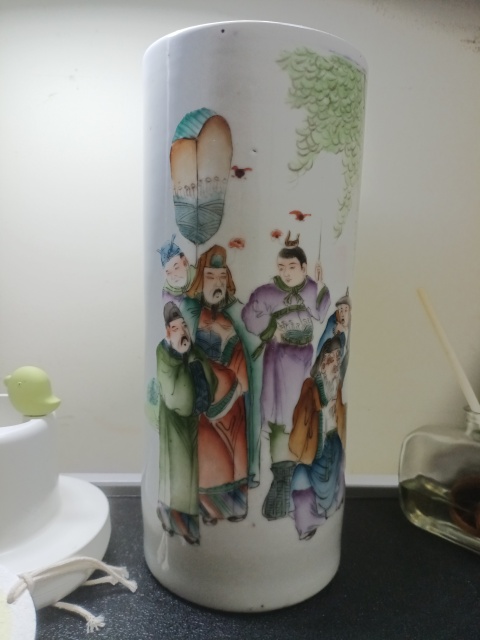 古玩陶瓷清末民國粉彩人物帽筒拍賣,當前價格4200元