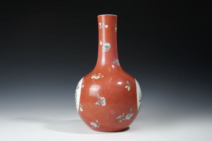 旧家蔵出　清国時代　大型　雍正｜描金｜胭脂紅｜花鳥紋｜天球瓶 逸品　置物 旧家蔵出 清国時代 大型 雍正｜描金｜胭脂紅｜花鳥紋｜天球