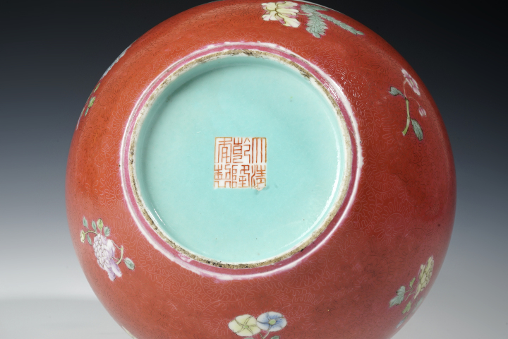 旧家蔵出　清国時代　大型　雍正｜描金｜胭脂紅｜花鳥紋｜天球瓶 逸品　置物 旧家蔵出 清国時代 大型 雍正｜描金｜胭脂紅｜花鳥紋｜天球