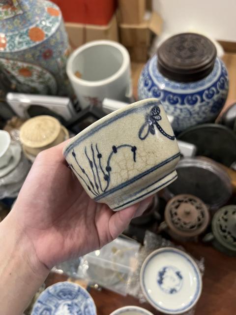 古玩陶瓷哥釉青花荷塘蜻蜓圖香爐拍賣,當前價格299元