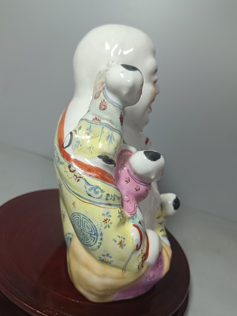 古玩陶瓷粉彩五子登科彌勒佛像拍賣，當(dāng)前價(jià)格368元