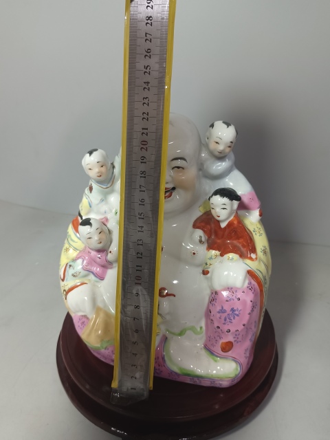 古玩陶瓷粉彩五子登科彌勒佛像拍賣，當(dāng)前價(jià)格368元