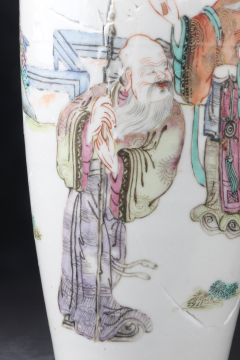 古玩陶瓷【8498】清道光~咸豐時期粉彩福祿壽三星高照觀音瓶拍賣,當前價格2680元