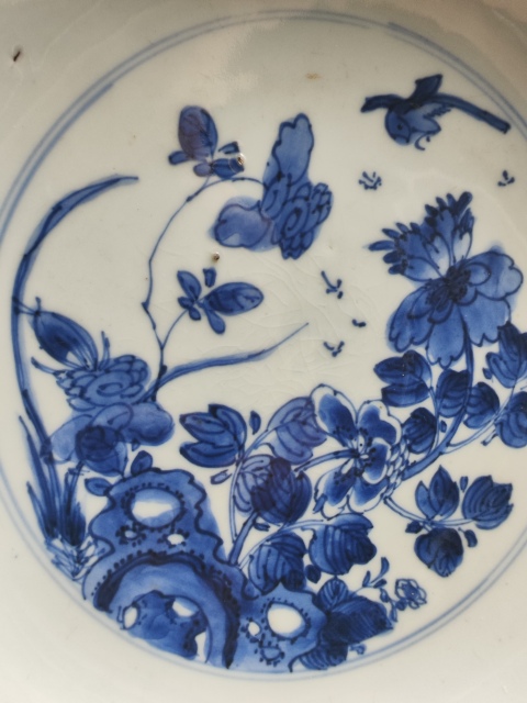 古玩陶瓷外紫金釉內青花花鳥盤拍賣，當前價格2980元