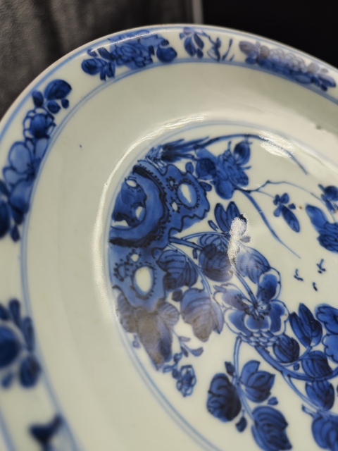 古玩陶瓷外紫金釉內青花花鳥盤拍賣，當前價格2980元