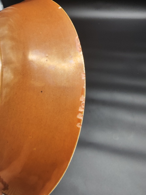 古玩陶瓷外紫金釉內青花花鳥盤拍賣，當前價格2980元