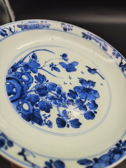 古玩陶瓷外紫金釉內青花花鳥盤拍賣，當前價格2980元