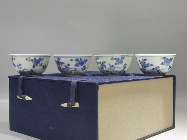 古玩陶瓷青花洞石花卉紋壓手杯一組拍賣,當前價格4800元