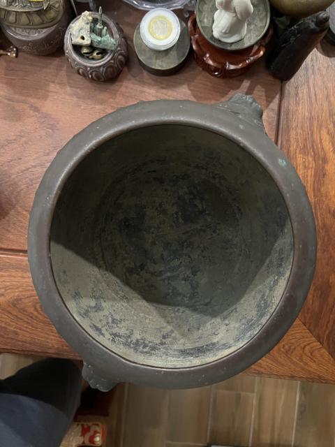古玩雜項（帶保真卡）民國獅耳龍紋銅缸拍賣，當(dāng)前價格1555元