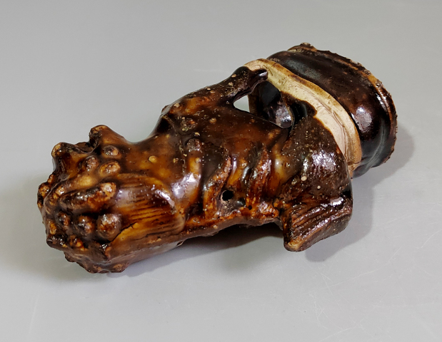 古玩陶瓷清晚期醬釉獅子擺件（已實物鑒真）拍賣，當前價格1600元