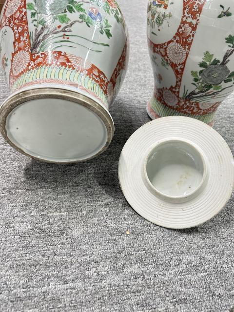 古玩陶瓷大漏五彩牡丹紋將軍蓋罐一對拍賣,當前價格23800元
