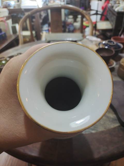 古玩陶瓷墨彩礬紅麻姑獻壽圖撇口瓶拍賣,當前價格1288元