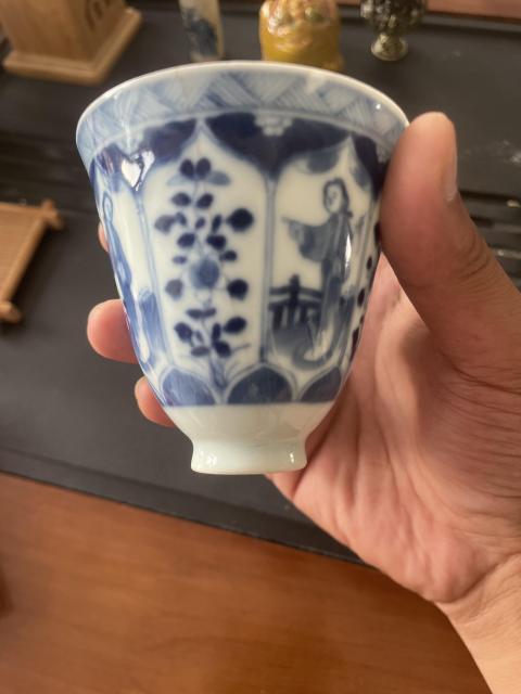 古玩陶瓷青花開光花卉仕女紋杯拍賣,當前價格1000元
