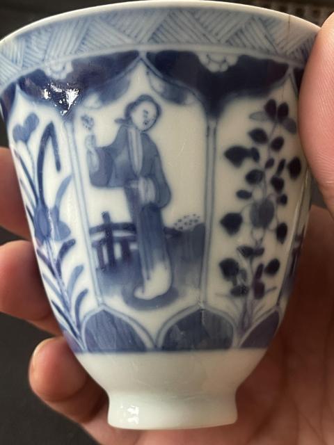 古玩陶瓷青花開光花卉仕女紋杯拍賣,當前價格1000元