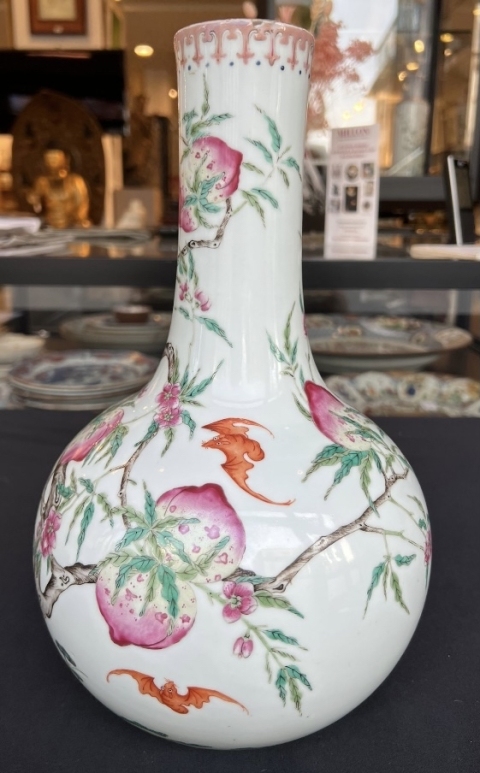 中国古玩 粉彩 天球瓶 大花瓶 高約52cm 時代物 唐物 x031135