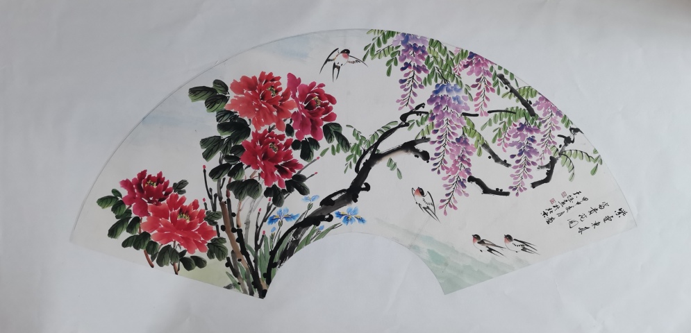 古玩字畫范揚入室弟子中美協會員余天坦大扇面紫氣東來拍賣,當前價格499元