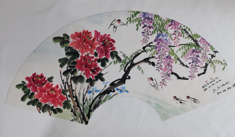 古玩字畫范揚入室弟子中美協會員余天坦大扇面紫氣東來拍賣,當前價格499元